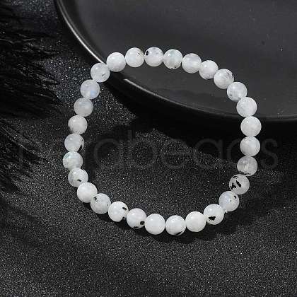 Natural Rainbow Moonstone Round Beaded Stretch Bracelet BJEW-TA00343-1