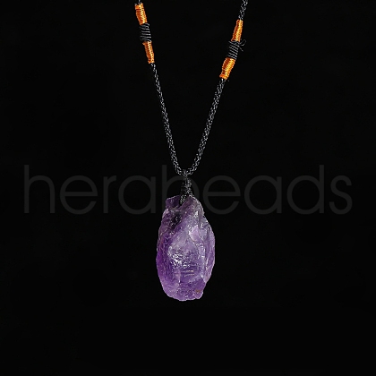 Natural Raw Amethyst Nugget Pendant Necklaces PW-WG79580-05-1