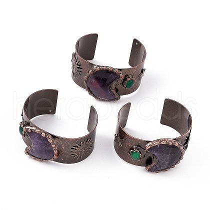 Natural Amethyst Open Cuff Bangles BJEW-A130-02-1