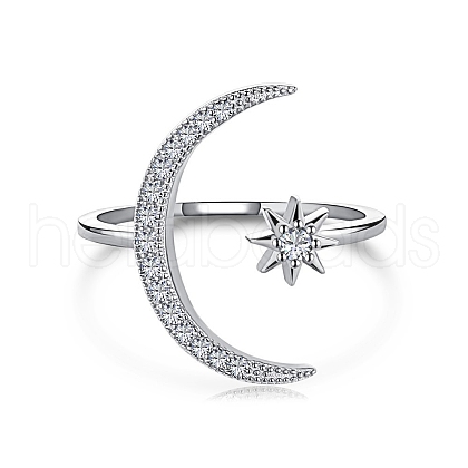 Rhodium Plated 925 Sterling Silver Cuff Rings RJEW-A019-26P-1