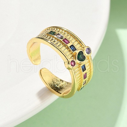 Brass Micro Pave Cubic Zirconia Adjustable Cuff Rings RJEW-V009-01G-1