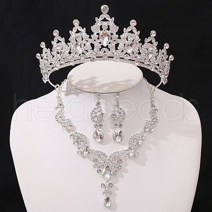 Teardrop & Moon Alloy Rhinestone Pendant Necklace & Stud Dangle Earring & Crown Headbands FS-WG0A8BD-10-1