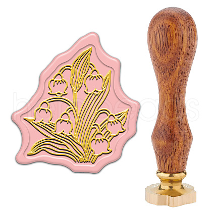 Golden Tone Wax Seal Brass Stamps with Wood Handles AJEW-WH20032-005-1