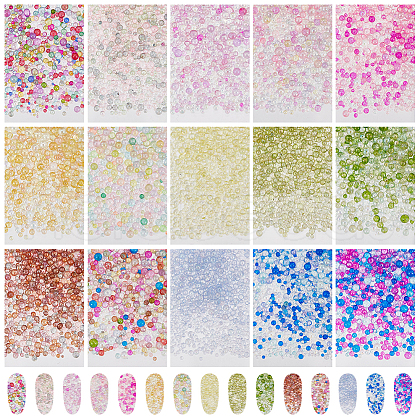 Olycraft 150G 15 Styles AB Color Plated 3D Nail Art Glass Mini Ball Beads MRMJ-OC0003-95-1