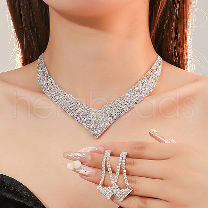Triangle Alloy Rhinestone Pendant Necklaces & Stud Earrings Sets FS-WGEB3EF-01-1