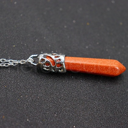 Synthetic Goldstone Faceted Bullet Point Pendant Necklaces FS-WG32EE9-03-1