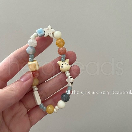 Handmade Porcelain Beads Stretch Bracelets for Women WG88E43-01-1
