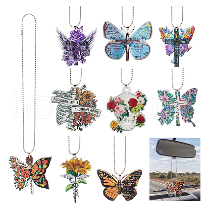 AHADERMAKER 9 Sets 9 Styles Colorful Butterfly Faith Jesus Cross Acrylic Pendant Decoration AJEW-GA0006-44-1