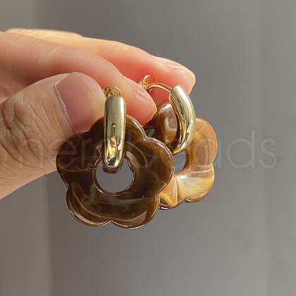 Flower Stainless Steel Acrylic Hoop Earrings FS-WGEB331-11-1