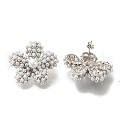 Rack Plating Flower Brass Stud Earrings EJEW-H016-08P-1