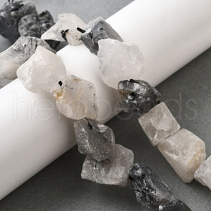 Natural Tourmalinated Quartz Beads Strands G-S386-C15-1