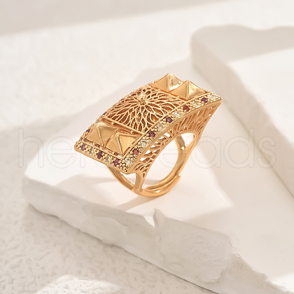 Brass Micro Pave Cubic Zirconia Geometric Adjustable Finger Rings for Women OQ0008-1-1