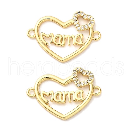 Mother's Day Brass Micro Pave Cubic Zirconia Heart with Word Mama Connector Charms KK-M324-01D-G-1
