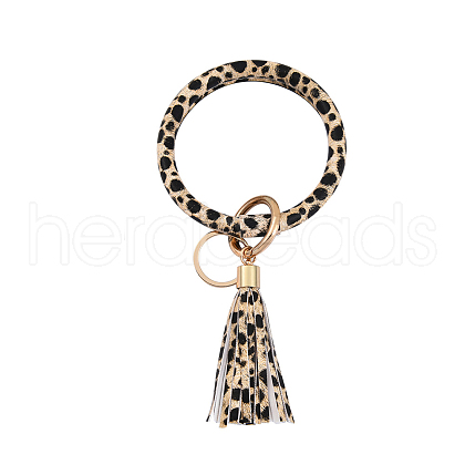 Leopard Print Pattern PU Imitaition Leather Bangle Keychains KEYC-PW0009-08D-1