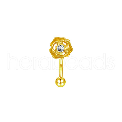 Flower 304 Stainless Steel Cubic Zirconia Eyebrow Curved Barbell Rings WG43657-01-1