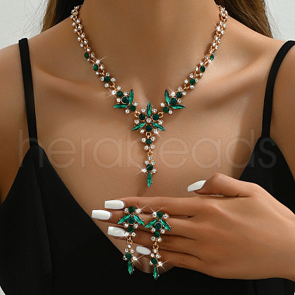 Flower Brass Rhinestone Pendant Necklaces & Stud Dangle Earrings FS-WG58BAB-01-1