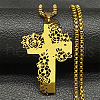 304 Stainless Steel Hollow Rose Cross Pendant Necklaces NJEW-H065-31G-1