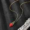 Brass Micro Pave Cubic Zirconia Strawberry Pendant Neckalces for Women NJEW-S448-01G-3