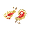 Glass Seed Bead & Glass Pearl Bead Conch Dangle Stud Earrings for Women EJEW-MZ00269-03-4