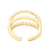 Clear Cubic Zirconia Triple Line Open Cuff Ring with Acrylic Pearl KK-E060-18G-3