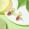 Lampwork Strawberry with Plastic Pearl Flower Dangle Leverback Earring X-EJEW-TA00130-8