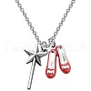 Star Magic Stick & Dance Shoes Alloy Red Enamel Pendant Necklaces for Women FS-WG7E8F0-01-3
