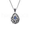 Teardrop Alloy Jet Rhinestone Pendant Long Necklaces for Women FS-WG6712B-07-3