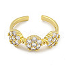Rack Plating Brass Micro Pave Cubic Zirconia Flower Open Cuff Rings for Women RJEW-F162-04G-01-2