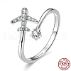 Airplane & Flower Rhodium Plated 925 Sterling Silver Micro Pave Clear Cubic Zirconia Cuff Rings for Women FS-WGB9FE4-01-2