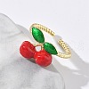 Brass Enamel Adjustable Cuff Rings for Women RJEW-G350-01C-G-2