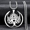 Tree of Life 304 Stainless Steel Crescent Moon Tree of Life Pendant Necklaces for Women NJEW-M105-06P-1