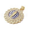 Flat Round with Virgin Mary Brass Micro Pave Cubic Zirconia Pendants KK-K385-029G-2