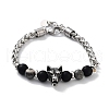 Wolf Natural & Synthetic Mixed Gemstone Beaded Bracelets with 201 Stainless Steel Lobster Claw Clasps BJEW-Q334-14-2