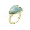 Heart Brass Natural Amazonite Finger Rings RJEW-D304-01G-E-2