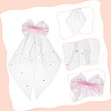 GOMAKERER 2Pcs 2 Colors Bowknot Long Mesh Tulle Bridal Veils with Hair Barrettes & Imitation Pearl OHAR-GO0001-10-3