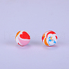 Printed Round with Heart Pattern Silicone Focal Beads SI-JX0056A-188-1