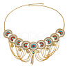 Bohemian Ethnic Style Alloy Pave Red & Deep Sky Blue Synthetic Turquoise Tassel Waist Chains FS-WG7CE59-01-4
