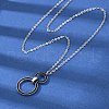 304 Stainless Steel Jet Rhinestone Double Rings Pendant Necklaces NJEW-V001-04P-1