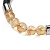 Natural Citrine Round Bead Braided Leather Cord Bracelets for Men Women BJEW-A009-11P-02-2