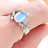 Oval & Flower Zinc Alloy with Natural Moonstone Finger Rings for Women FS-WG00FFC-05-3