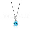 Square 925 Sterling Silver Pave Cubic Zirconia Pendant Box Chain Necklaces WG8F2D6-03-2