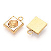 304 Stainless Steel Pave Natural White Shell Square with Shell Shape Charms STAS-N112-23A-G-2