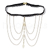 Brass Layered Leaf Tassel Thigh Leg Chains AJEW-AN00656-1