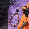 Halloween Round Glass Pearl & Glass & Handmade Polymer Clay Bat & Silicone Cross Beaded Phone Hand Strap Chains HJEW-MZ00278-1