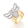 Brass Micro Pave Cubic Zirconia Adjustable Open Cuff Rings for Women RJEW-N051-04PG-1