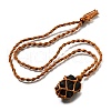 Natural Black Tourmaline Macrame Pouch Adjustable Slider Necklaces NJEW-M090-01-1