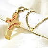 201 Stainless Steel Wheat Cross Pendant Box Chain Necklaces for Women Men NJEW-B124-01G-2