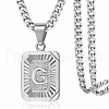 Rectangle with Letter Pattern 304 Stainless Steel Pendant Necklaces FS-WGFC766-03-1