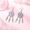 Flat Round with Feather Handmade Glass Seed Beads Chandelier Earrings EJEW-MZ00473-04-1