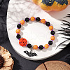 Halloween Theme Baking Painted Glass & Natural Black Onyx(Dyed & Heated) & Synthetic Turquoise Pumpkin Round Beaded Stretch Bracelets BJEW-MZ00188-01-1